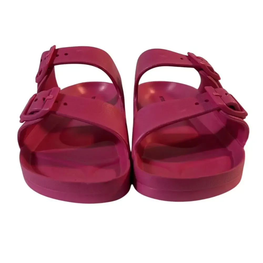 New In Bag PrettyLittleThing Bright Pink Wide Fit Buckle Footbed EVA Sliders-US5 - Picture 3 of 8